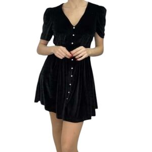 Zara black velvet faux diamond buttondown mini dress